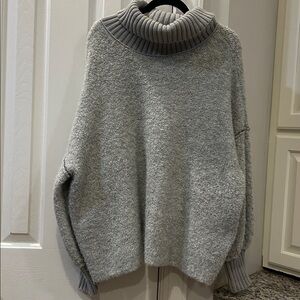 Free People Milo Sweater Turtleneck Tunic Oversized Women Large Black Gray Fuzzy